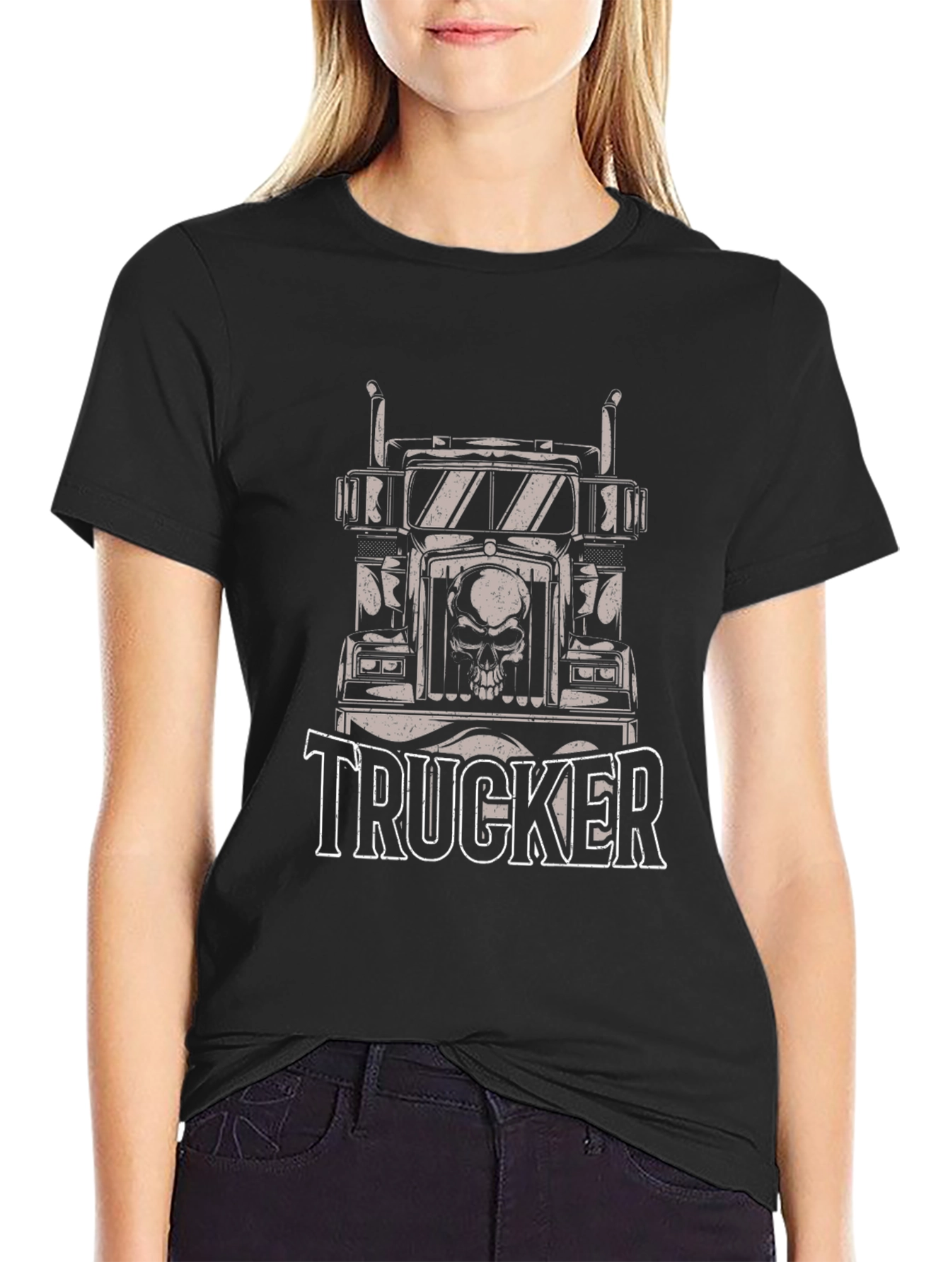 Trucker Skull Graphic Black T-Shirt