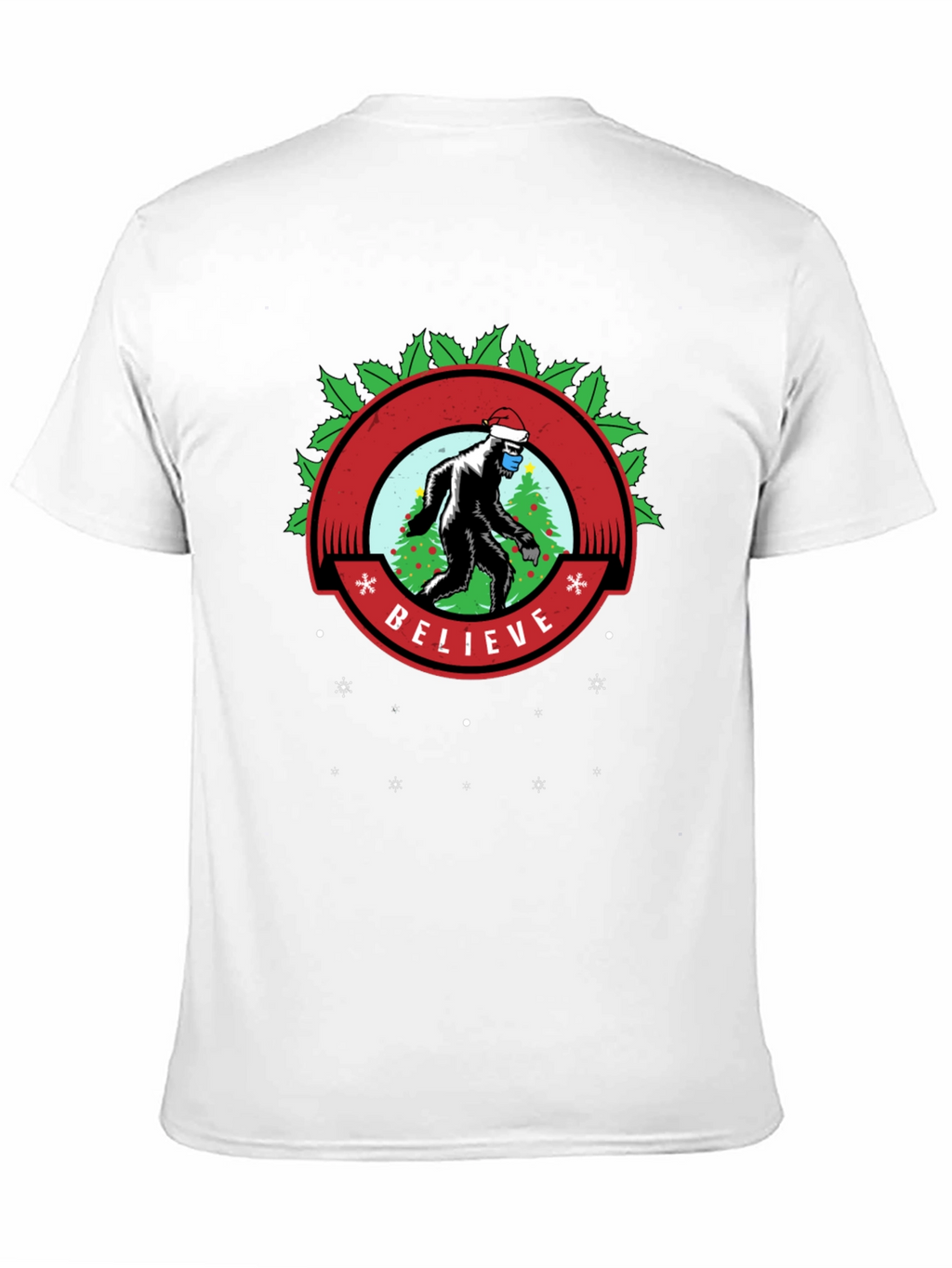 Believe Bigfoot Santa Mask Holiday Tee