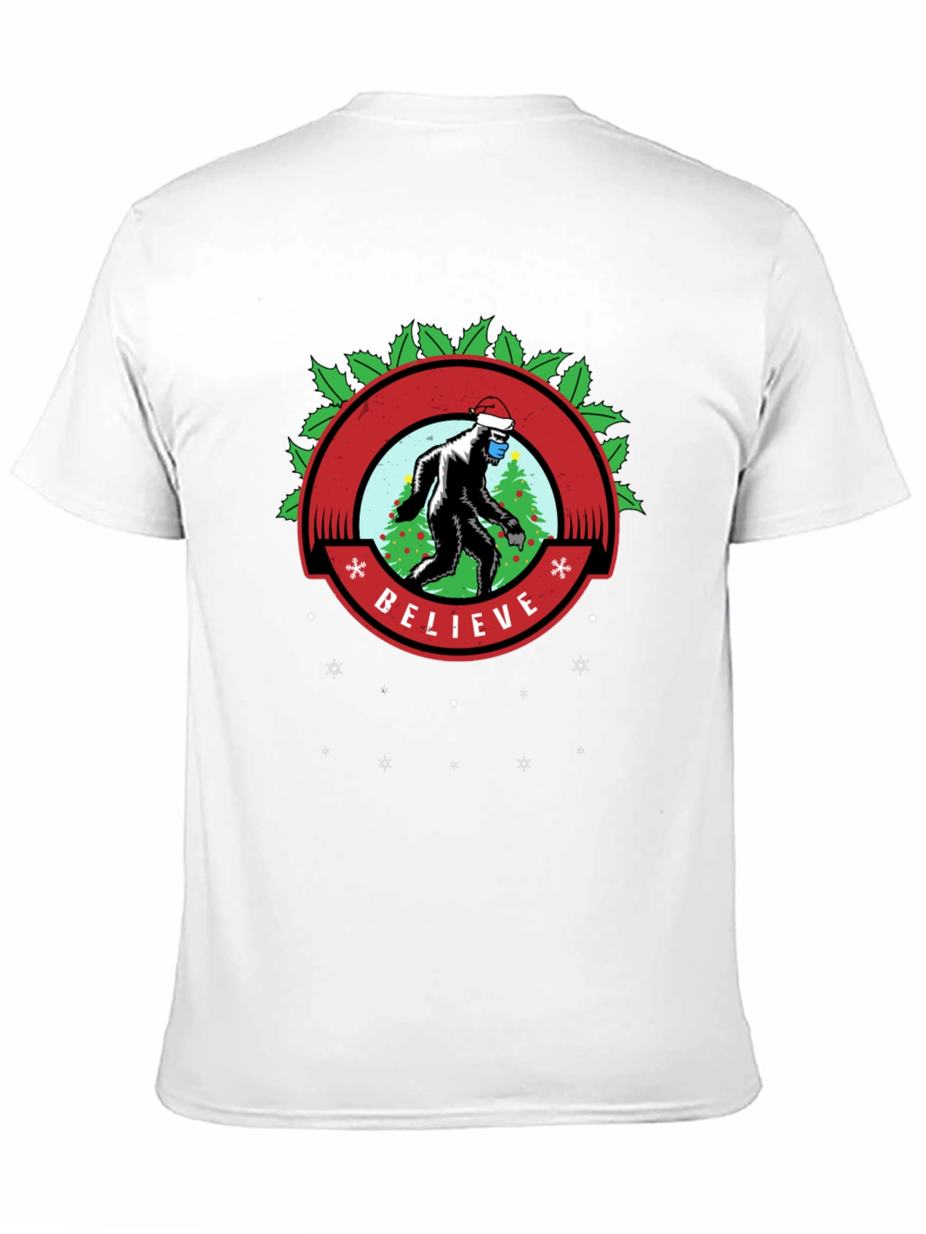 Believe Bigfoot Santa Mask Holiday Tee