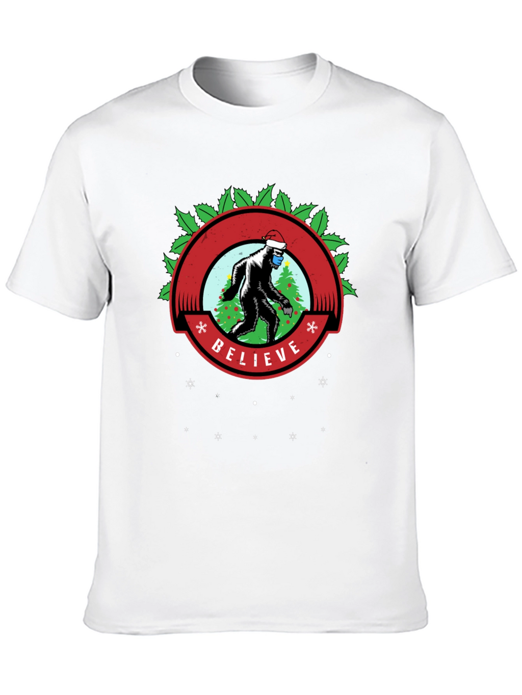 Believe Bigfoot Santa Mask Holiday Tee