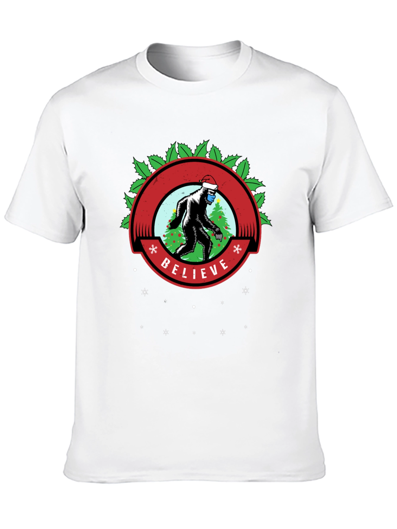 Believe Bigfoot Santa Mask Holiday Tee