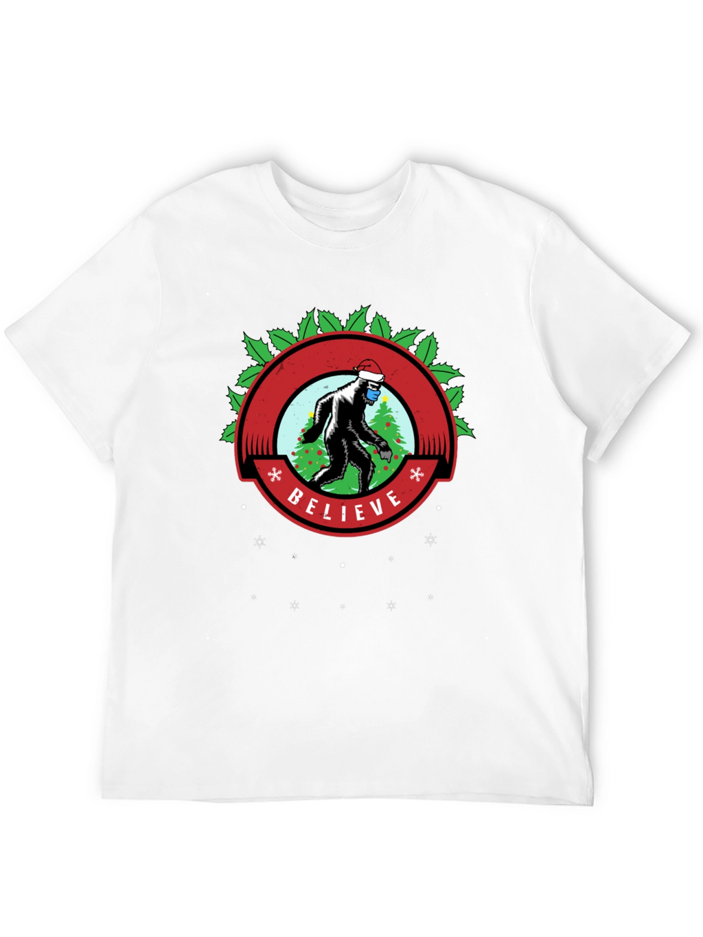 Believe Bigfoot Santa Mask Holiday Tee