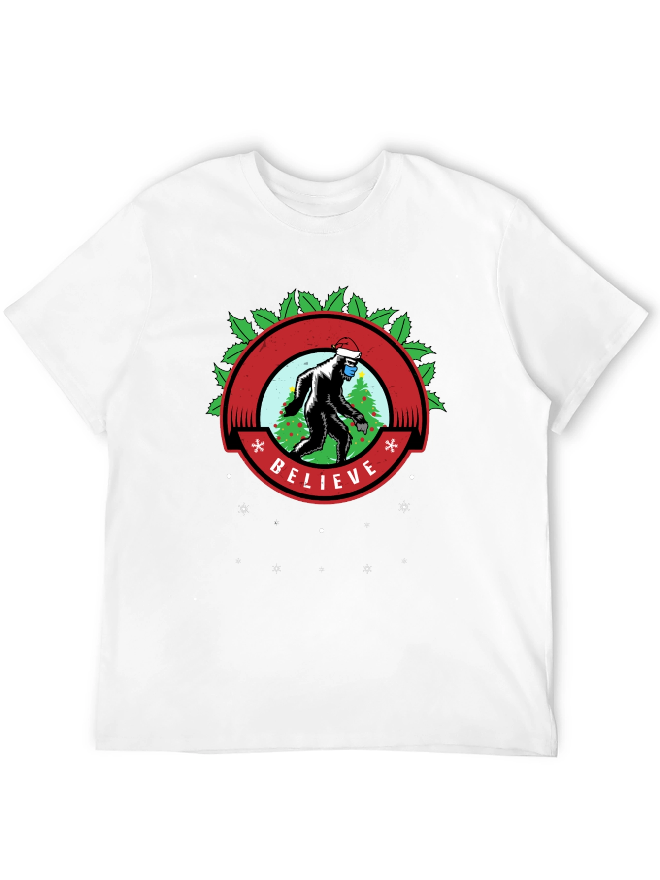 Believe Bigfoot Santa Mask Holiday Tee