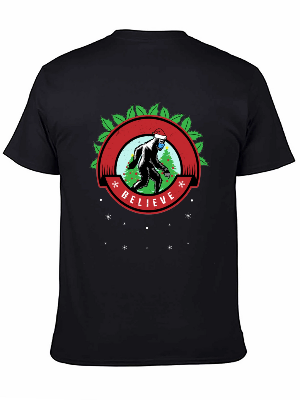 Believe Bigfoot Santa Mask Holiday Tee