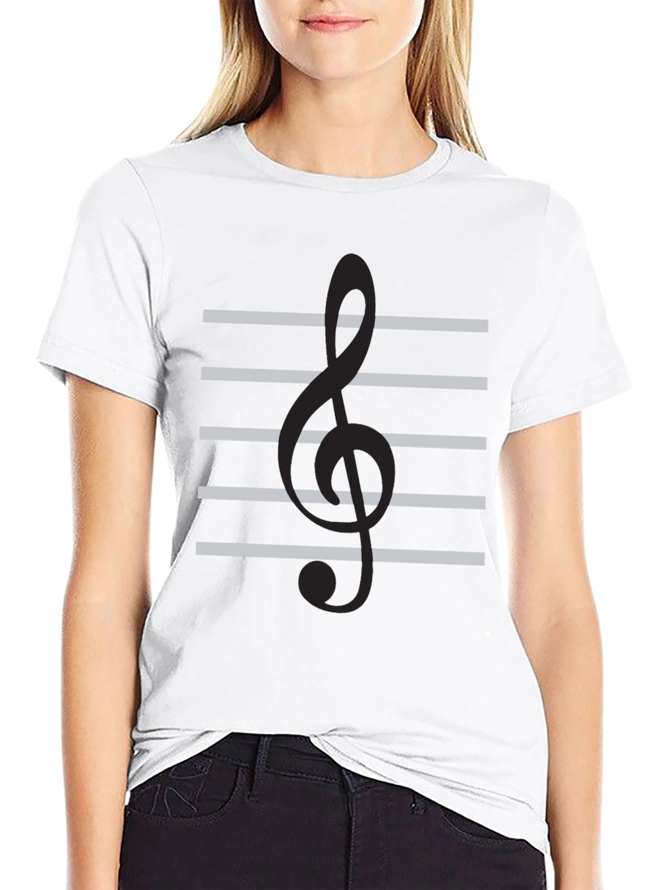 Musical Treble Clef Staff Black T-Shirt