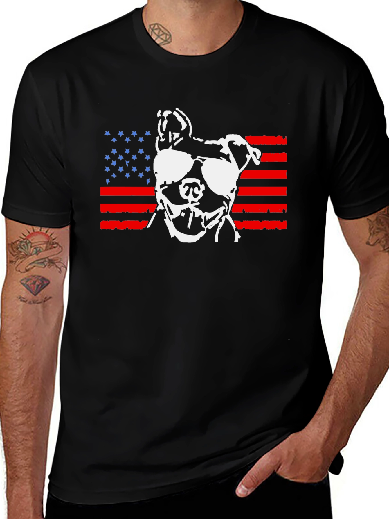Patriotic Pitbull T-Shirt – American Flag Dog Graphic Tee