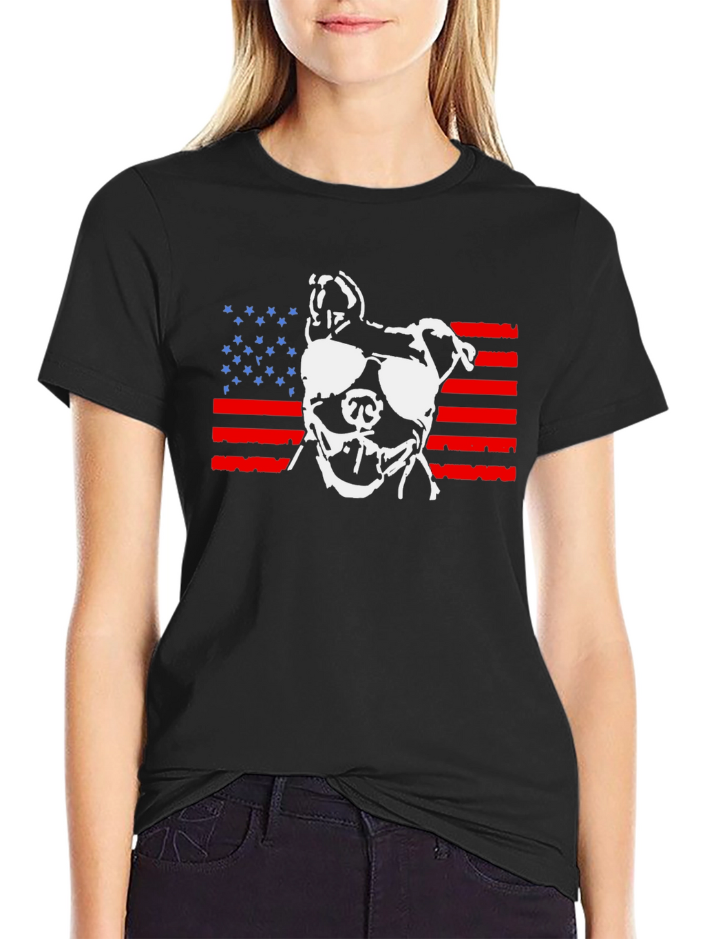 Patriotic Pitbull T-Shirt – American Flag Dog Graphic Tee
