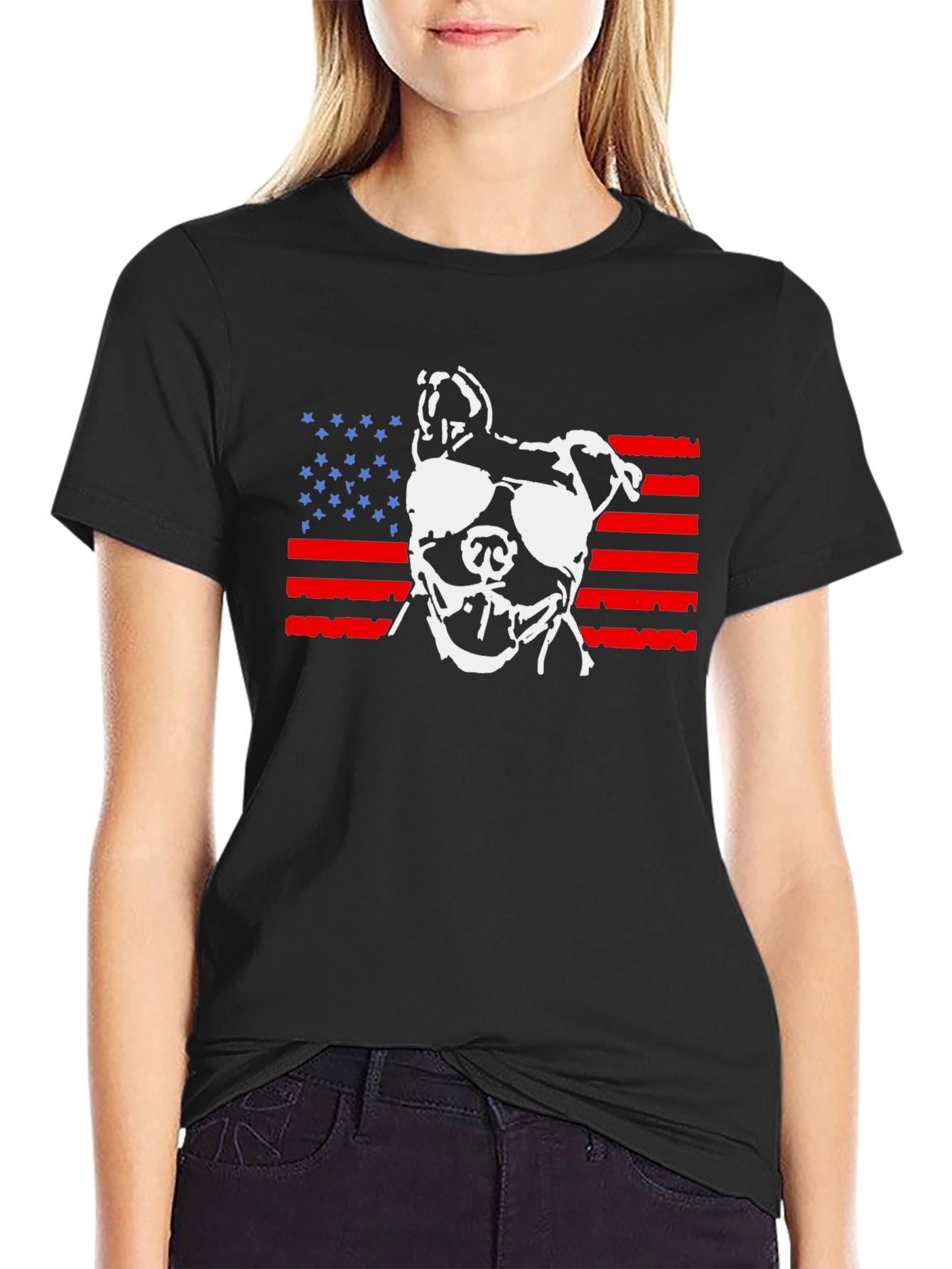Patriotic Pitbull T-Shirt – American Flag Dog Graphic Tee