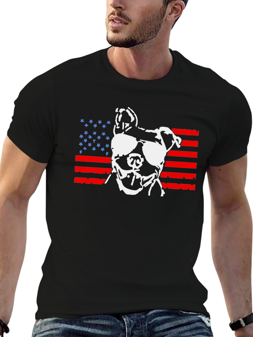 Patriotic Pitbull T-Shirt – American Flag Dog Graphic Tee
