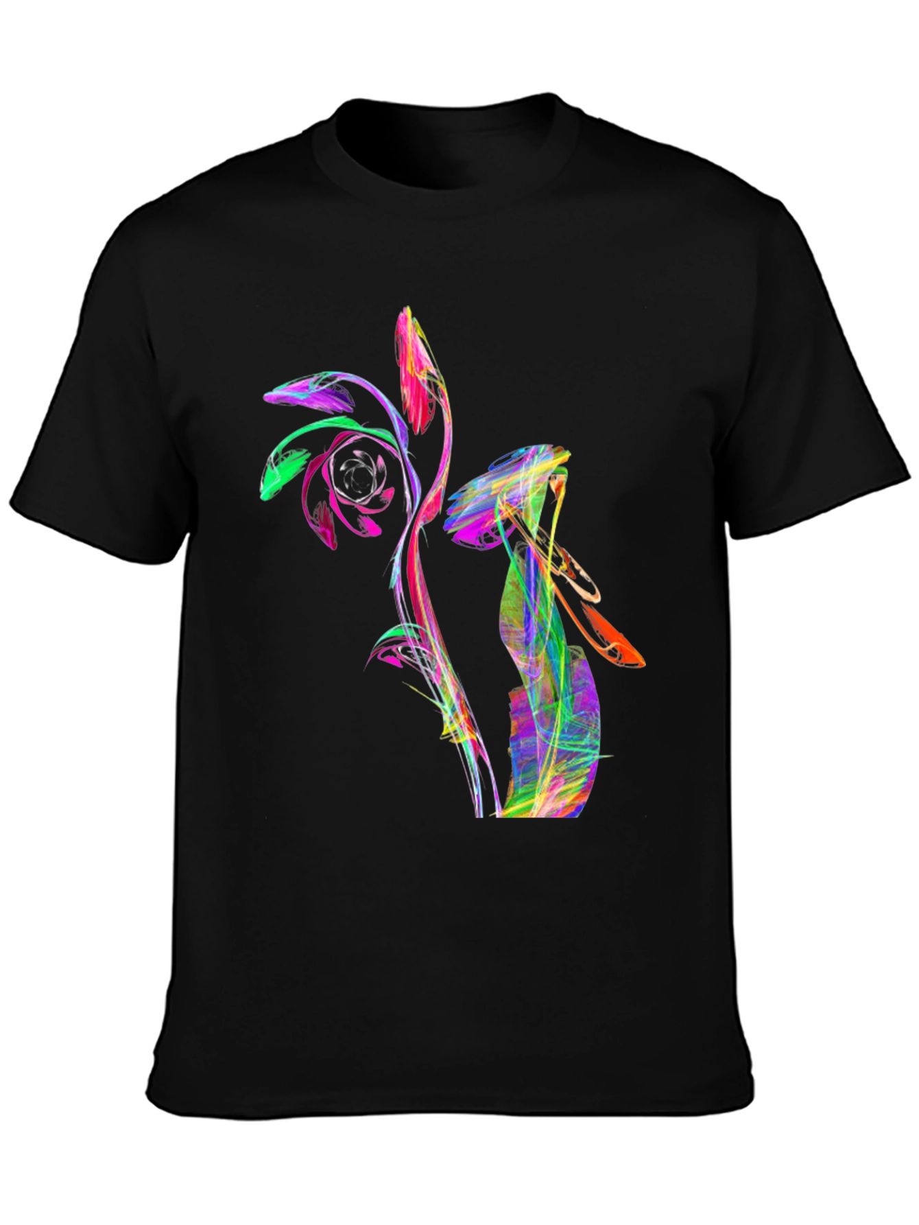 Abstract Rose Graphic T-Shirt - Vivid Colors Black Tee