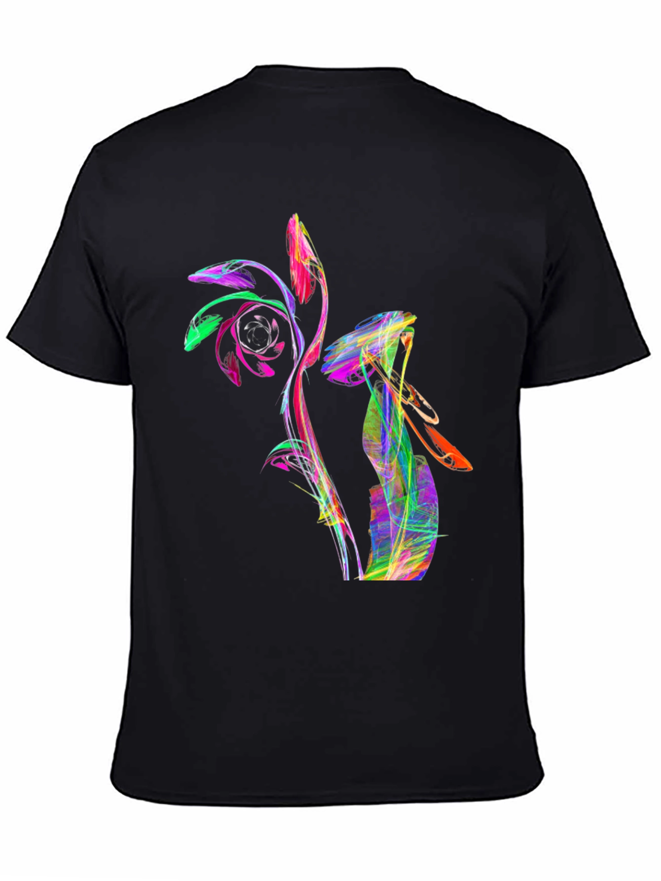 Abstract Rose Graphic T-Shirt - Vivid Colors Black Tee