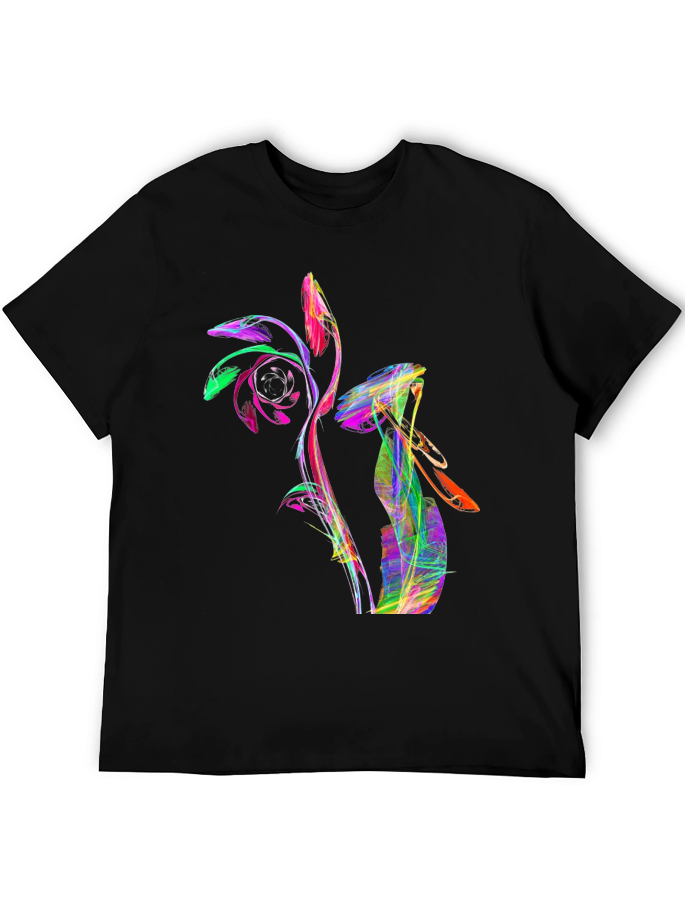 Abstract Rose Graphic T-Shirt - Vivid Colors Black Tee
