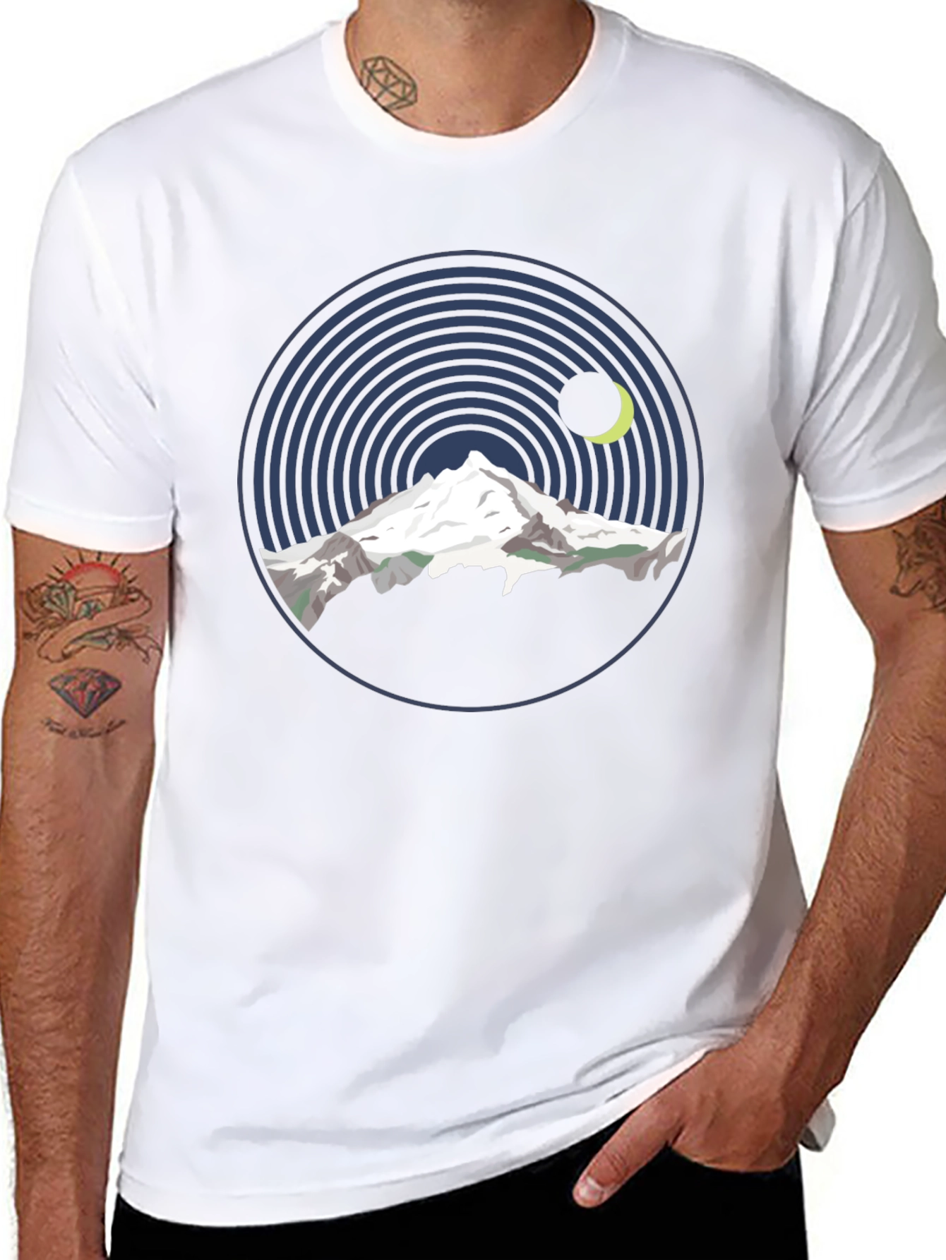Mountain Moon Graphic Tee - Black Cotton T-Shirt