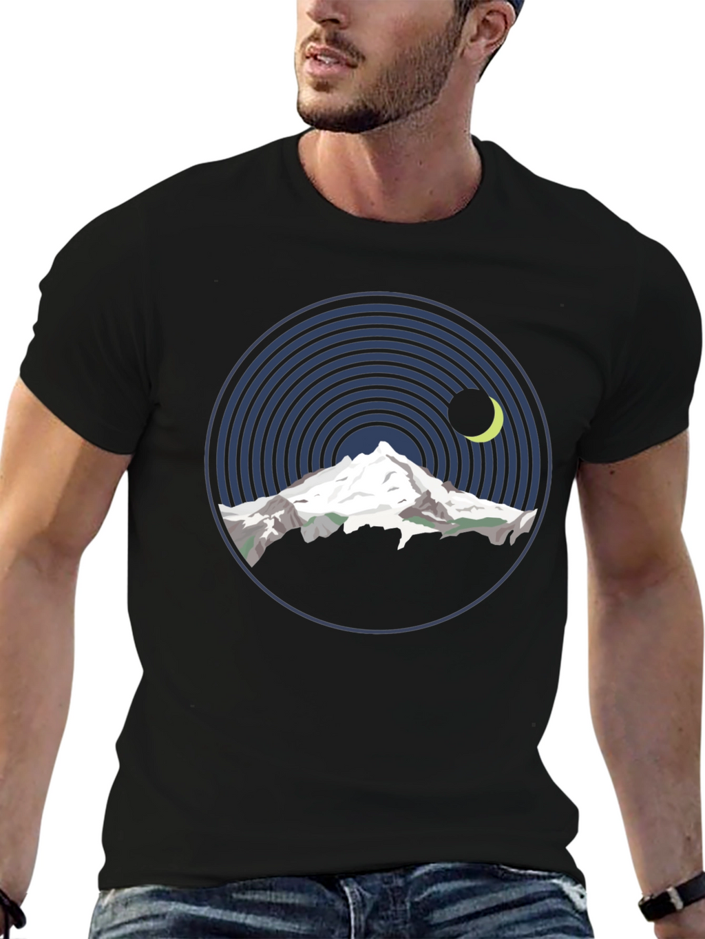 Mountain Moon Graphic Tee - Black Cotton T-Shirt