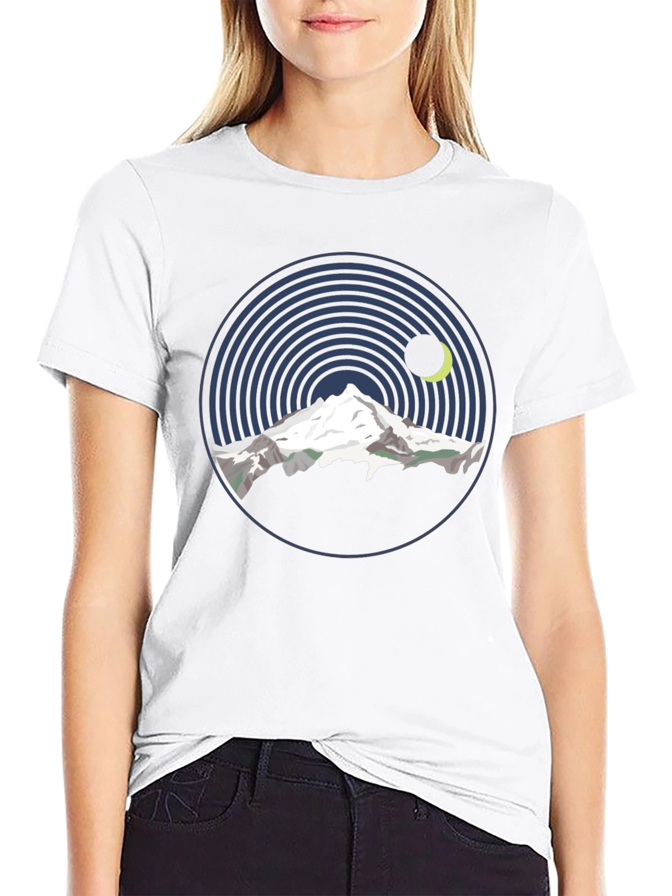 Mountain Moon Graphic Tee - Black Cotton T-Shirt