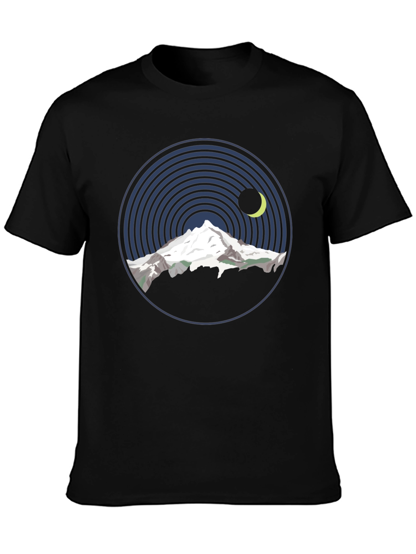 Mountain Moon Graphic Tee - Black Cotton T-Shirt