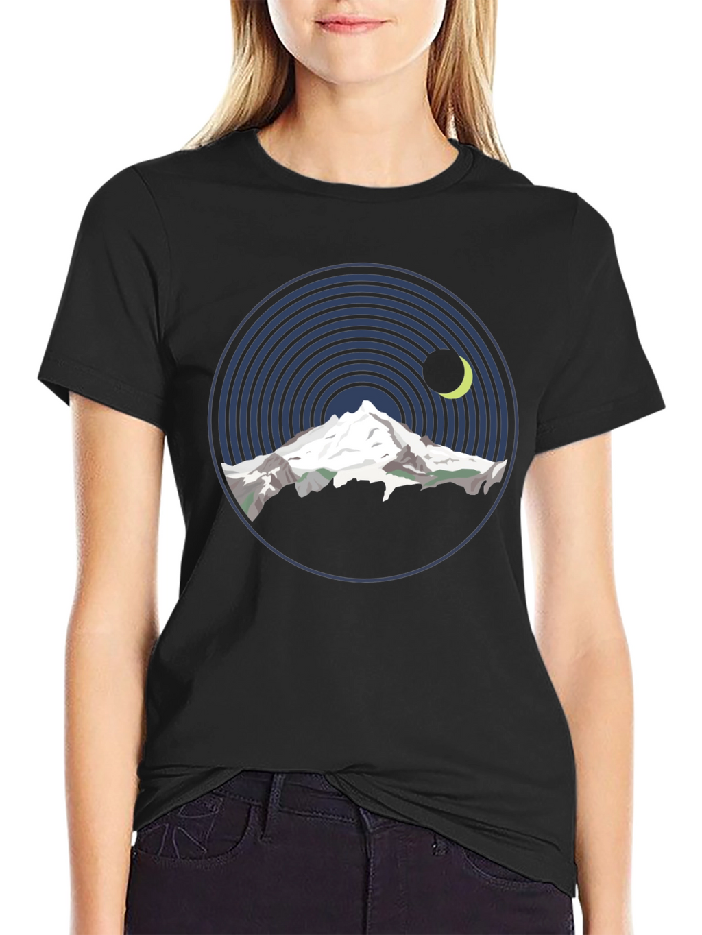Mountain Moon Graphic Tee - Black Cotton T-Shirt