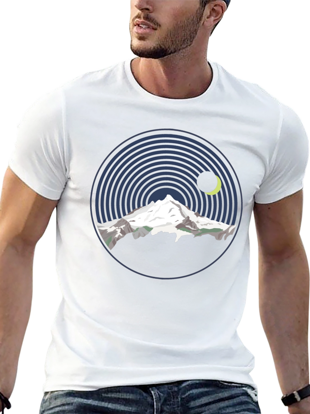 Mountain Moon Graphic Tee - Black Cotton T-Shirt