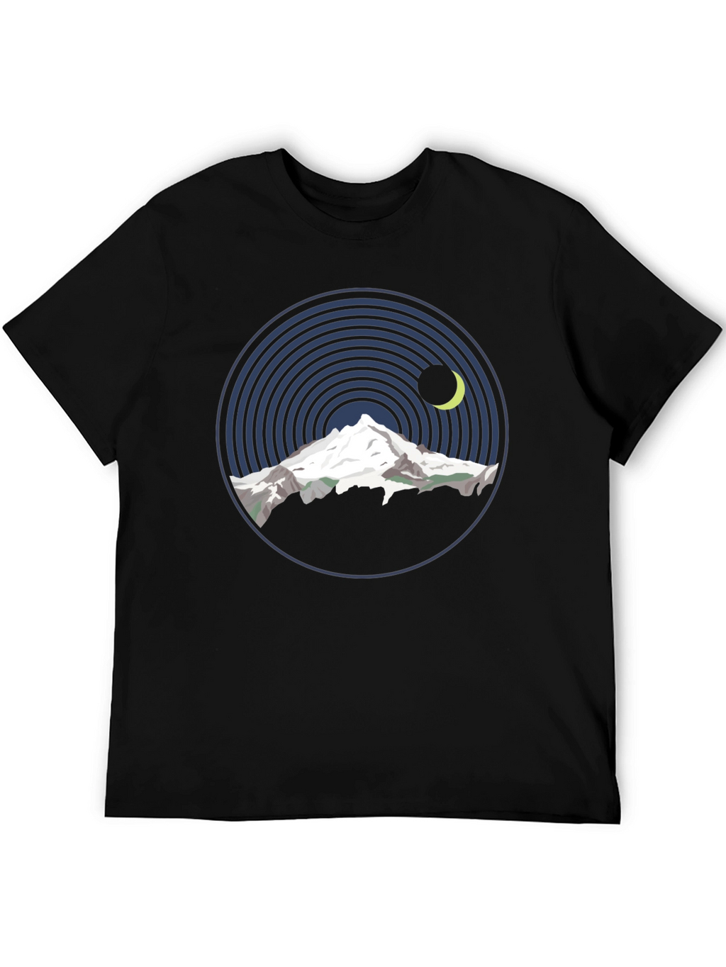 Mountain Moon Graphic Tee - Black Cotton T-Shirt