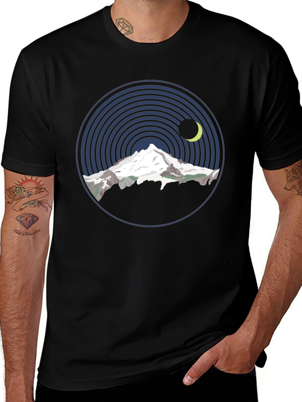 Mountain Moon Graphic Tee - Black Cotton T-Shirt
