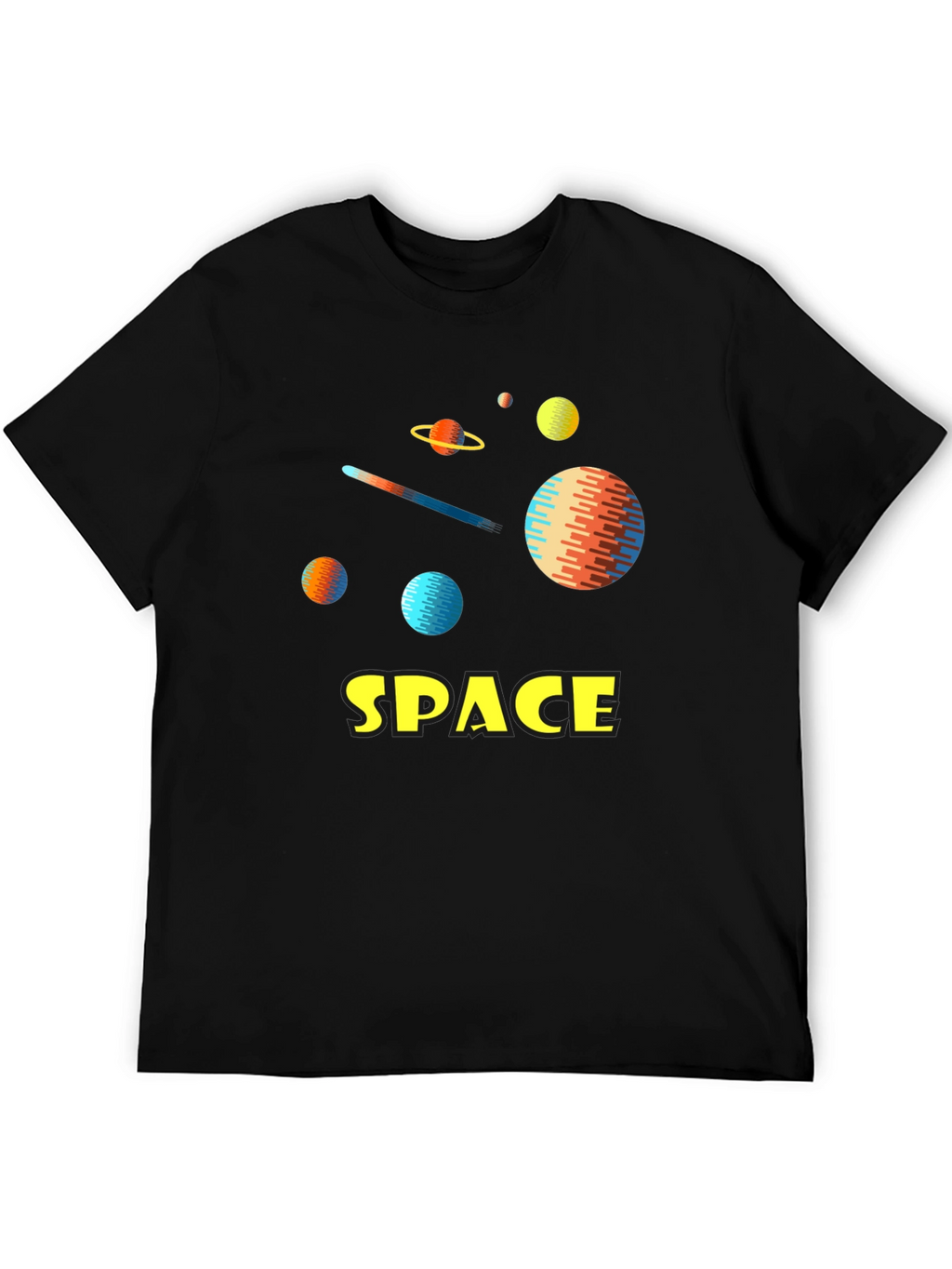 Space Planets Graphic Tee - Black Cotton T-Shirt