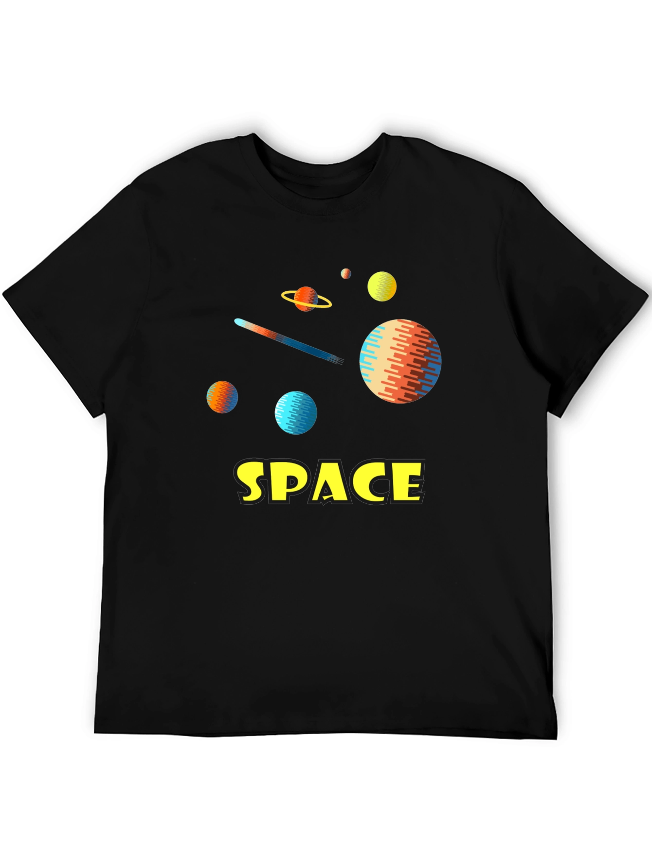 Space Planets Graphic Tee - Black Cotton T-Shirt