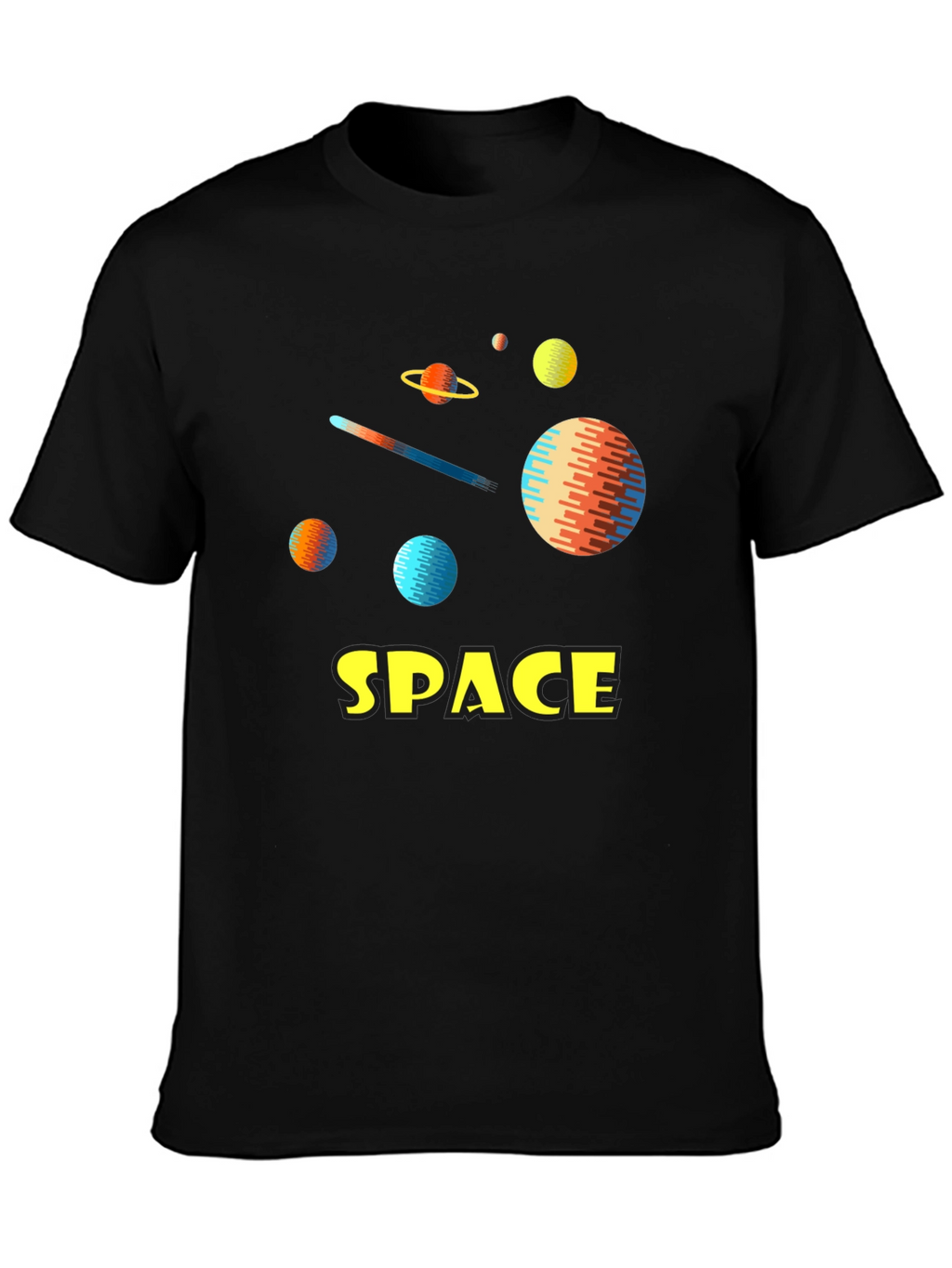 Space Planets Graphic Tee - Black Cotton T-Shirt