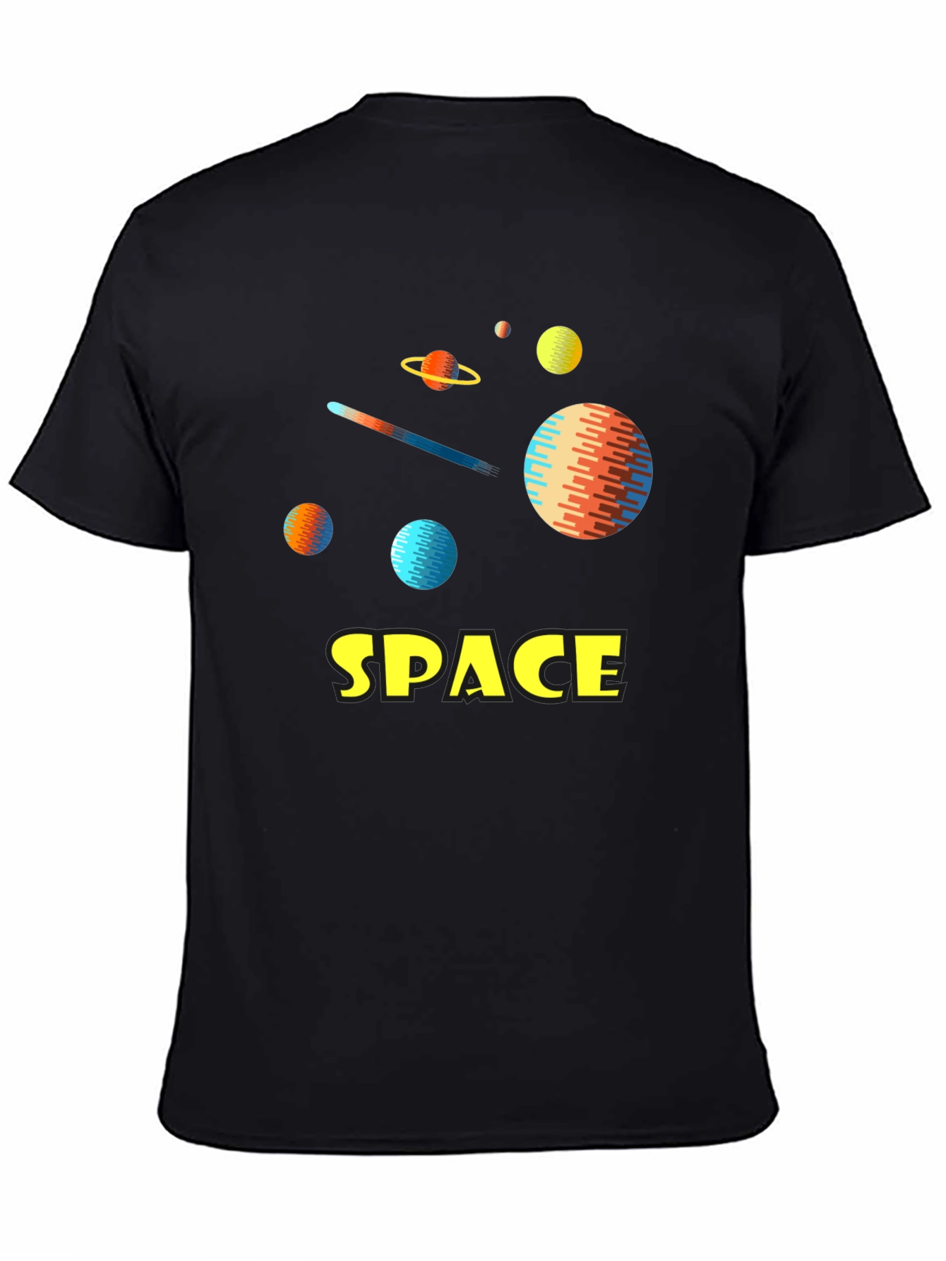 Space Planets Graphic Tee - Black Cotton T-Shirt