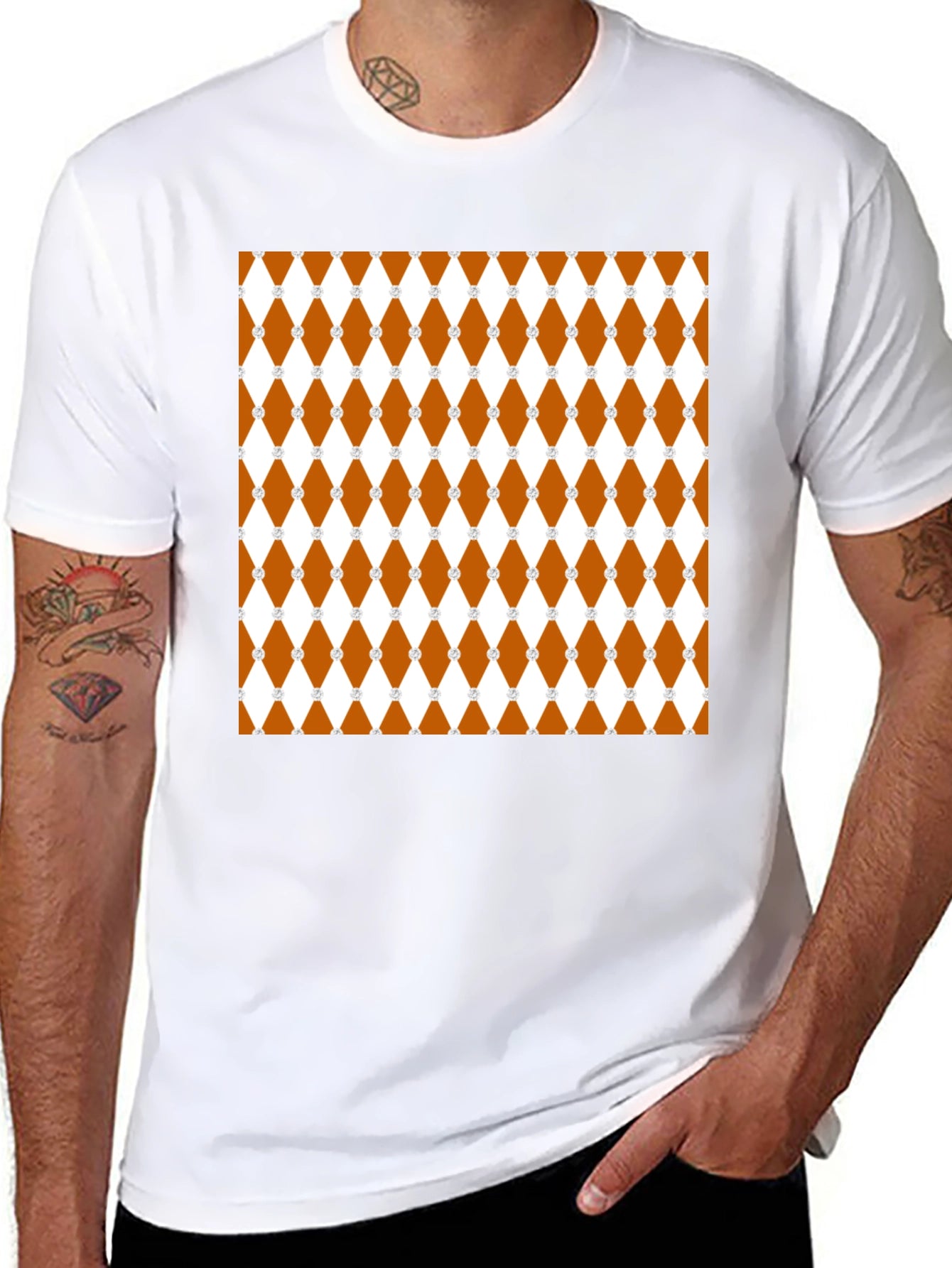 Brown Diamond Pattern Black T-Shirt