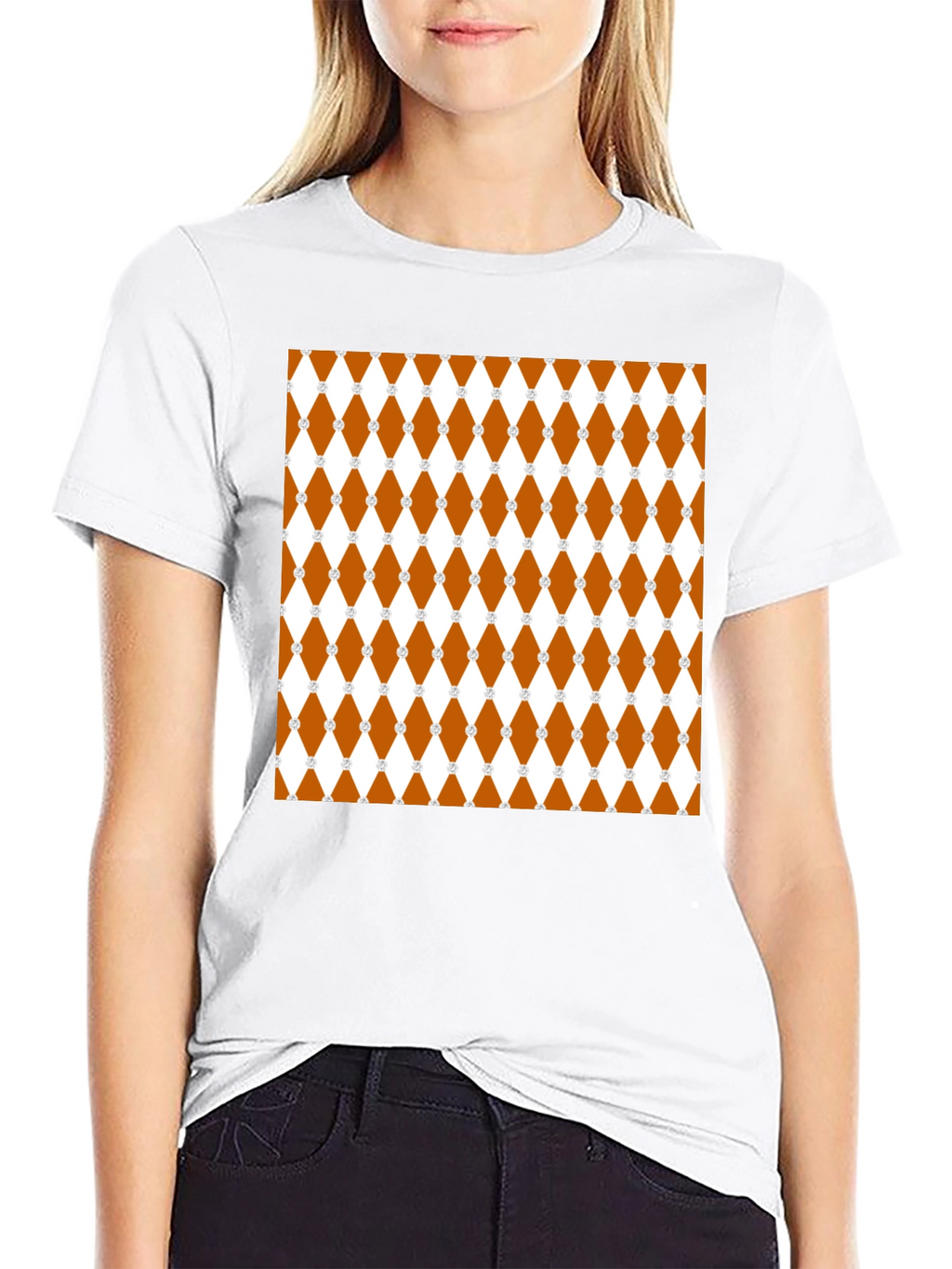 Brown Diamond Pattern Black T-Shirt