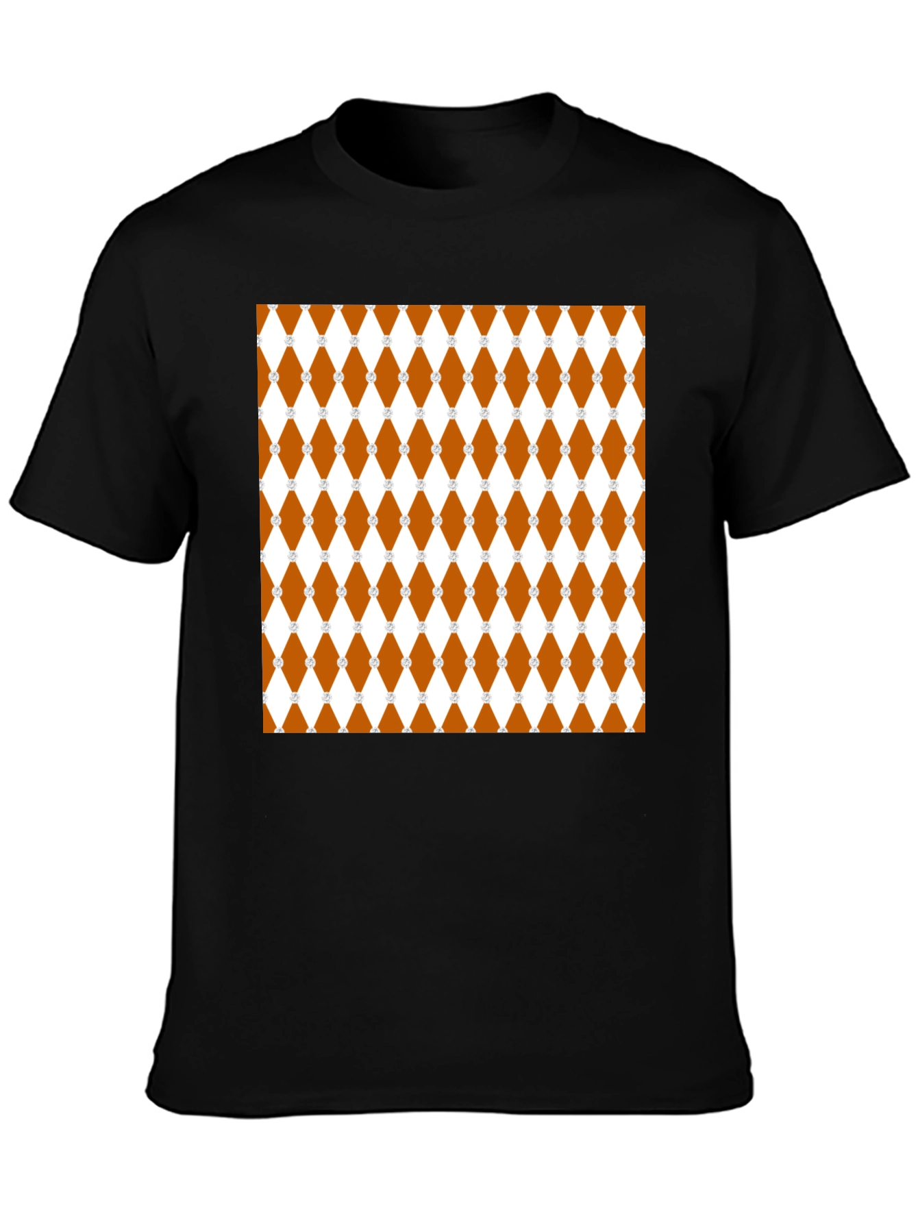 Brown Diamond Pattern Black T-Shirt