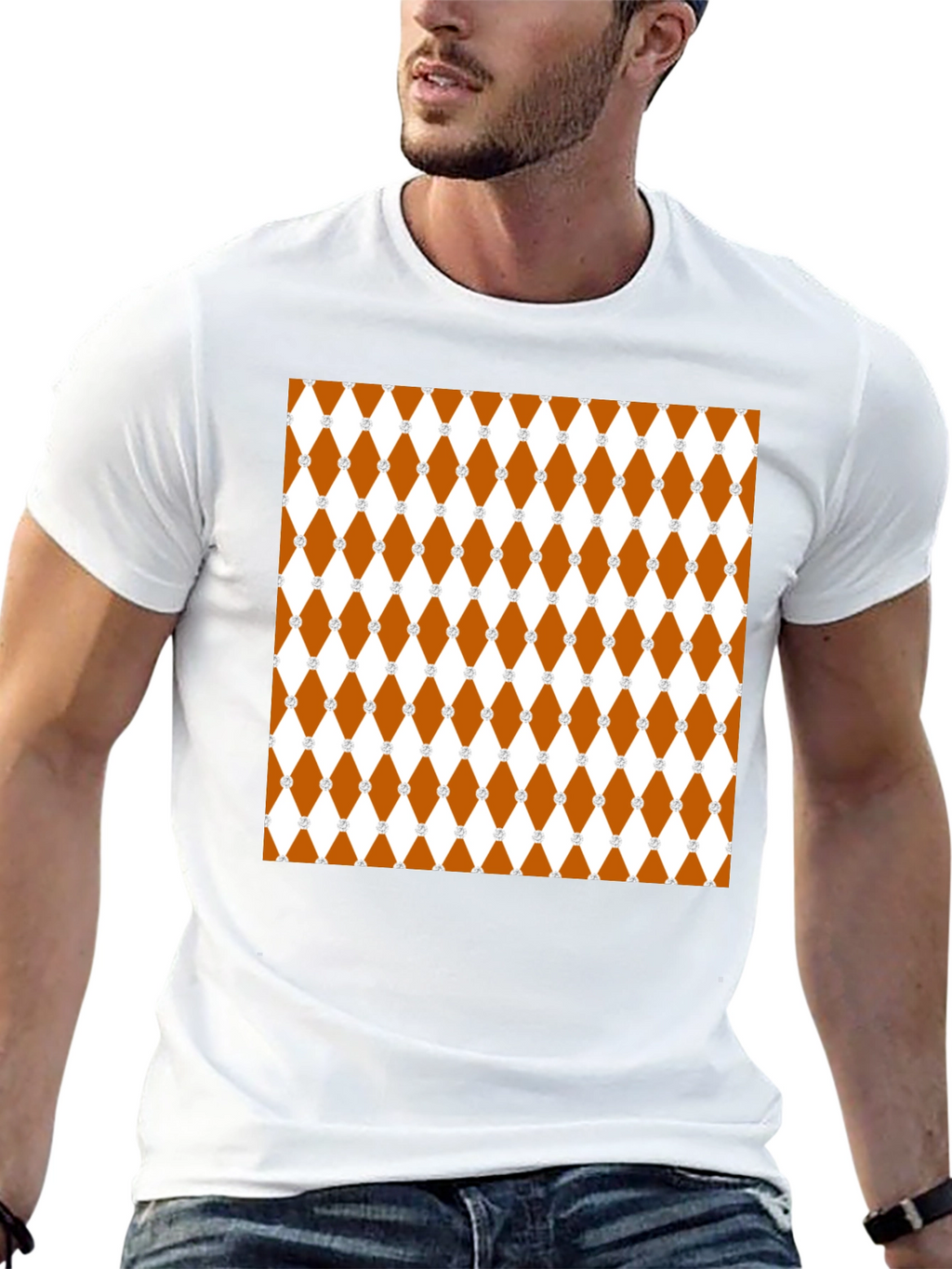Brown Diamond Pattern Black T-Shirt