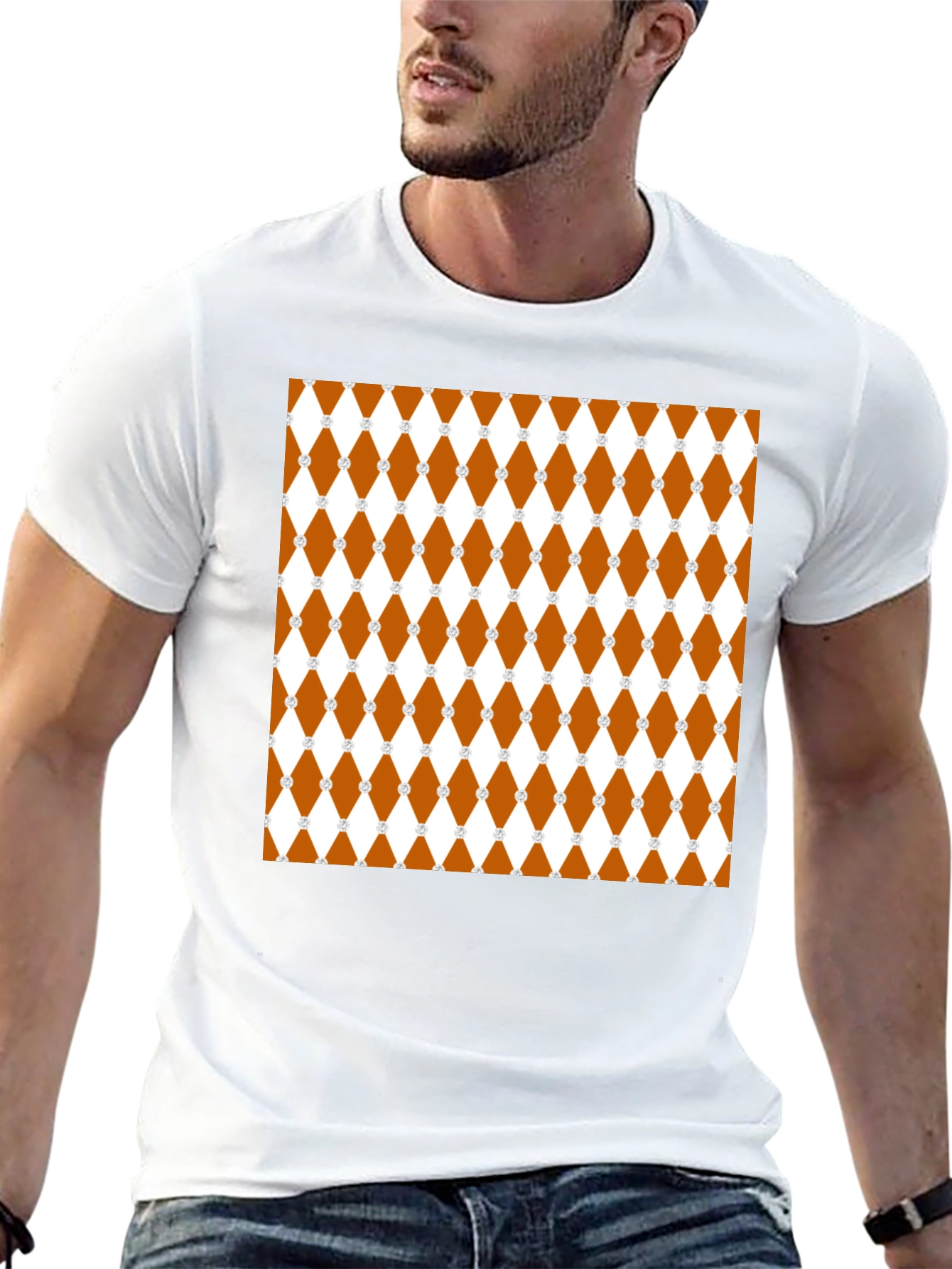 Brown Diamond Pattern Black T-Shirt