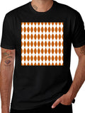 Brown Diamond Pattern Black T-Shirt