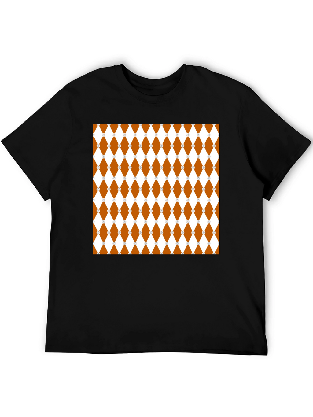Brown Diamond Pattern Black T-Shirt
