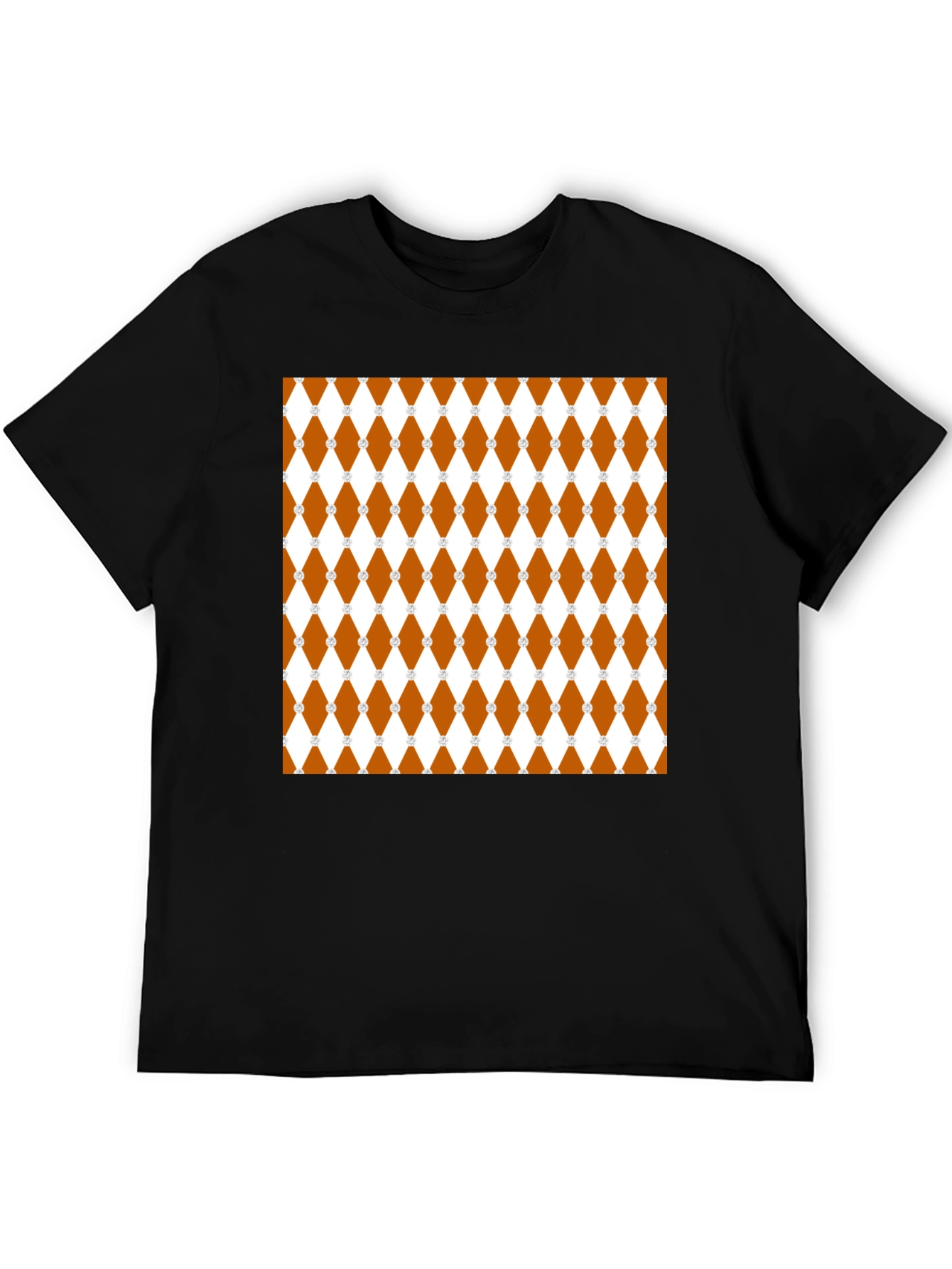 Brown Diamond Pattern Black T-Shirt