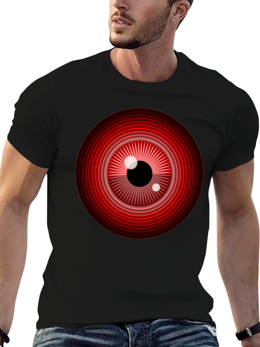 Red Eye Graphic Print Black T-Shirt