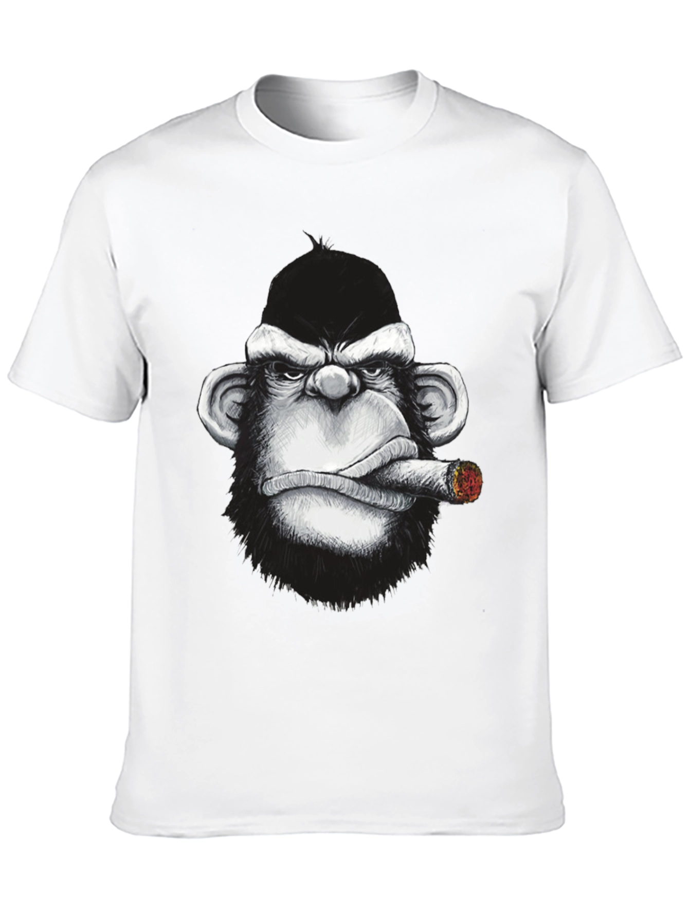Cool Monkey Cigar Graphic Tee - Black Cotton