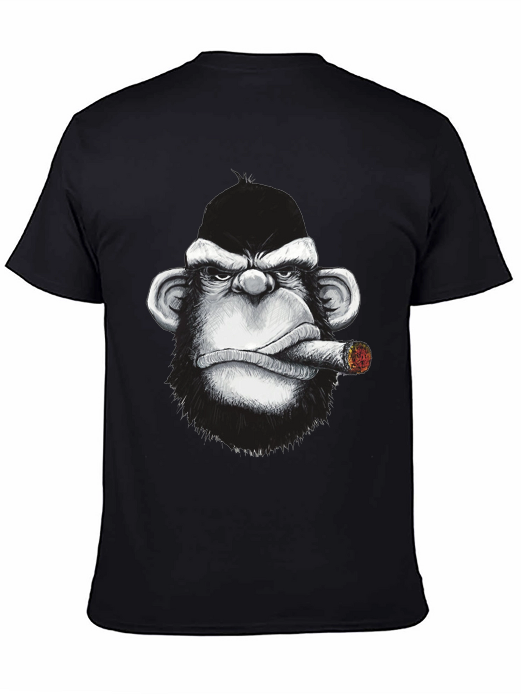 Cool Monkey Cigar Graphic Tee - Black Cotton