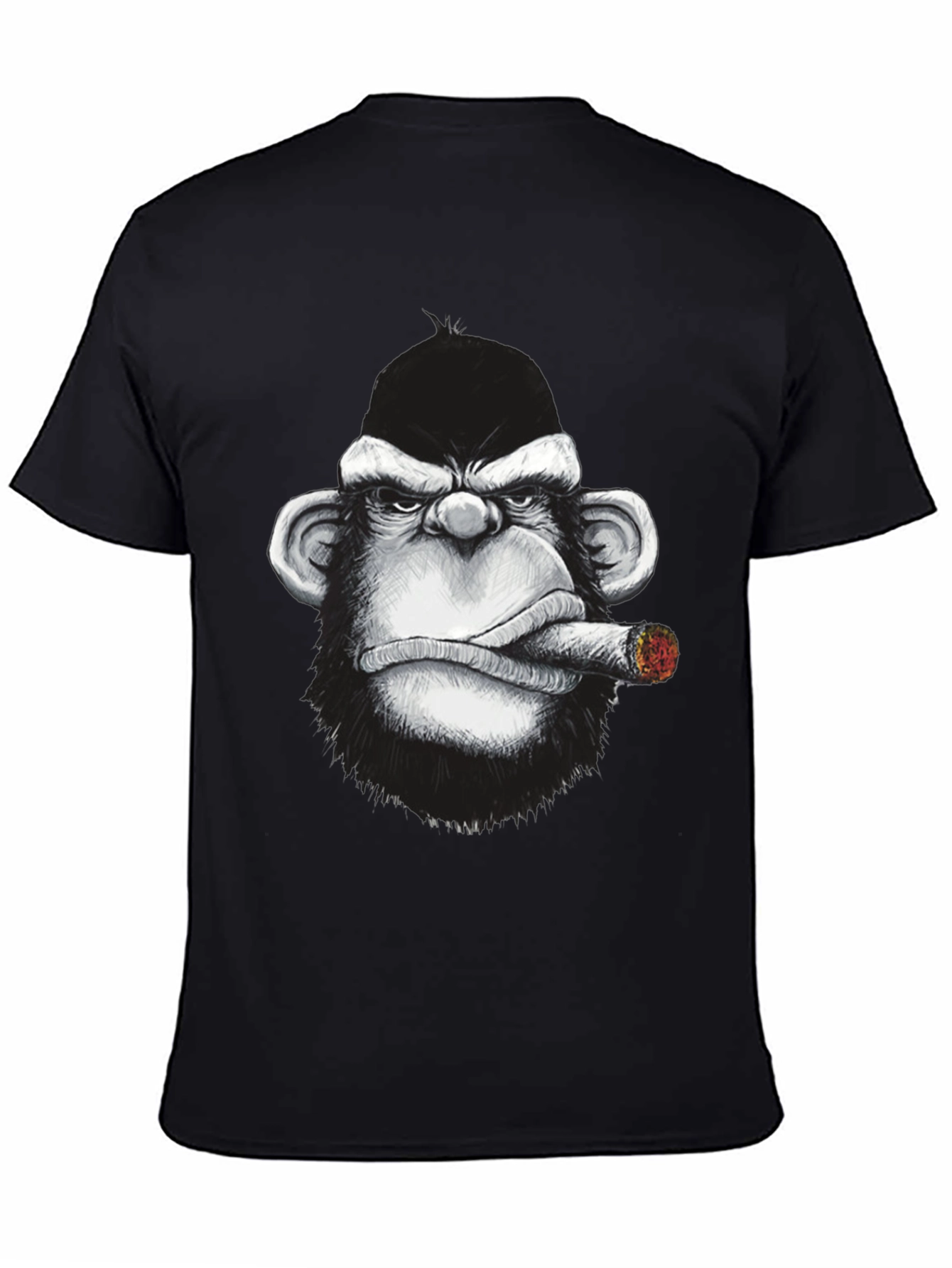 Cool Monkey Cigar Graphic Tee - Black Cotton