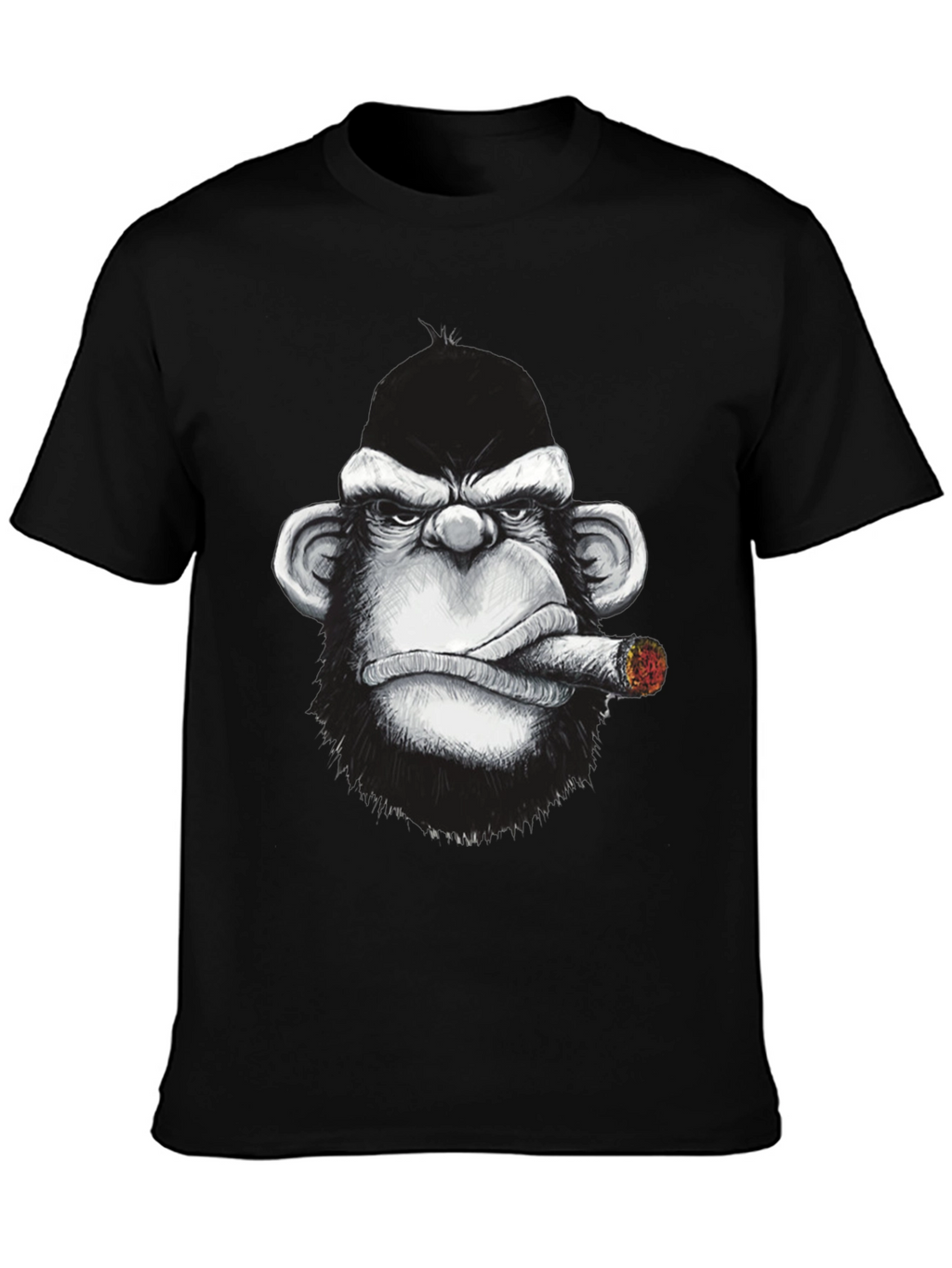 Cool Monkey Cigar Graphic Tee - Black Cotton