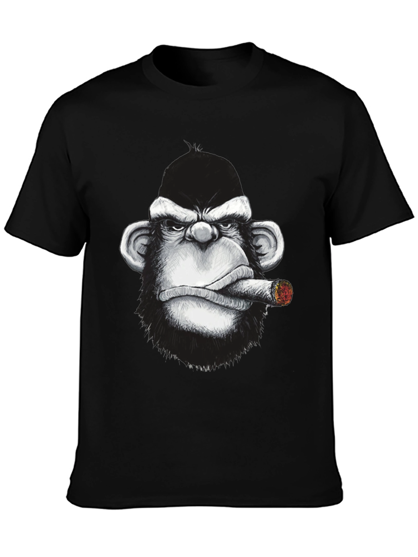 Cool Monkey Cigar Graphic Tee - Black Cotton