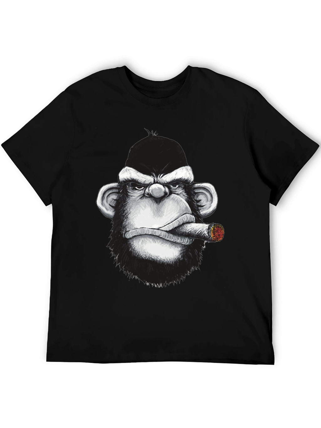 Cool Monkey Cigar Graphic Tee - Black Cotton