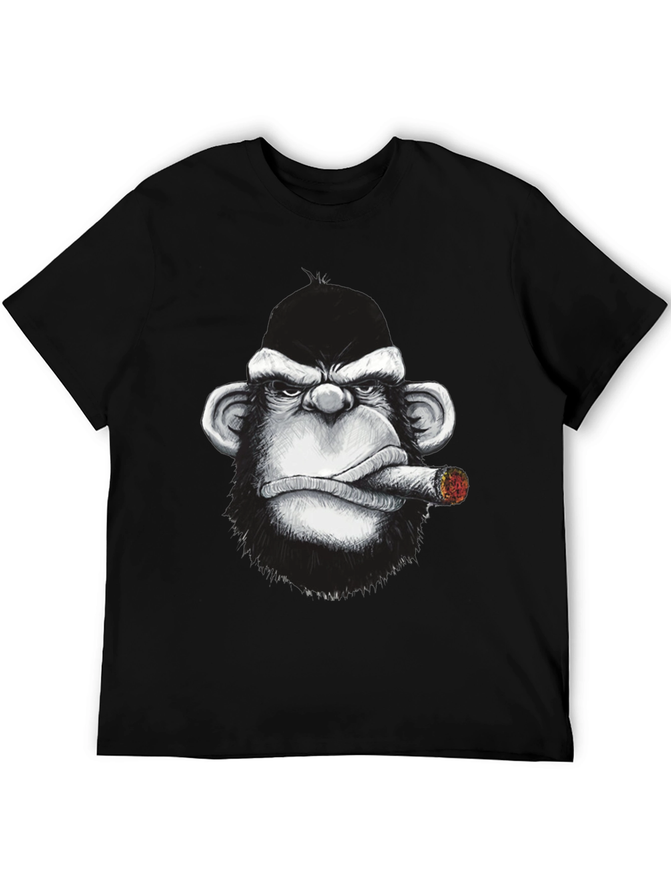 Cool Monkey Cigar Graphic Tee - Black Cotton