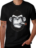 Cool Monkey Cigar Graphic Tee - Black Cotton