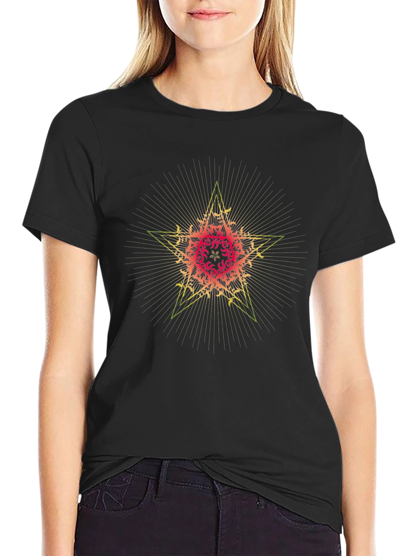 Star Mandala Graphic Tee - Black Cotton Comfort