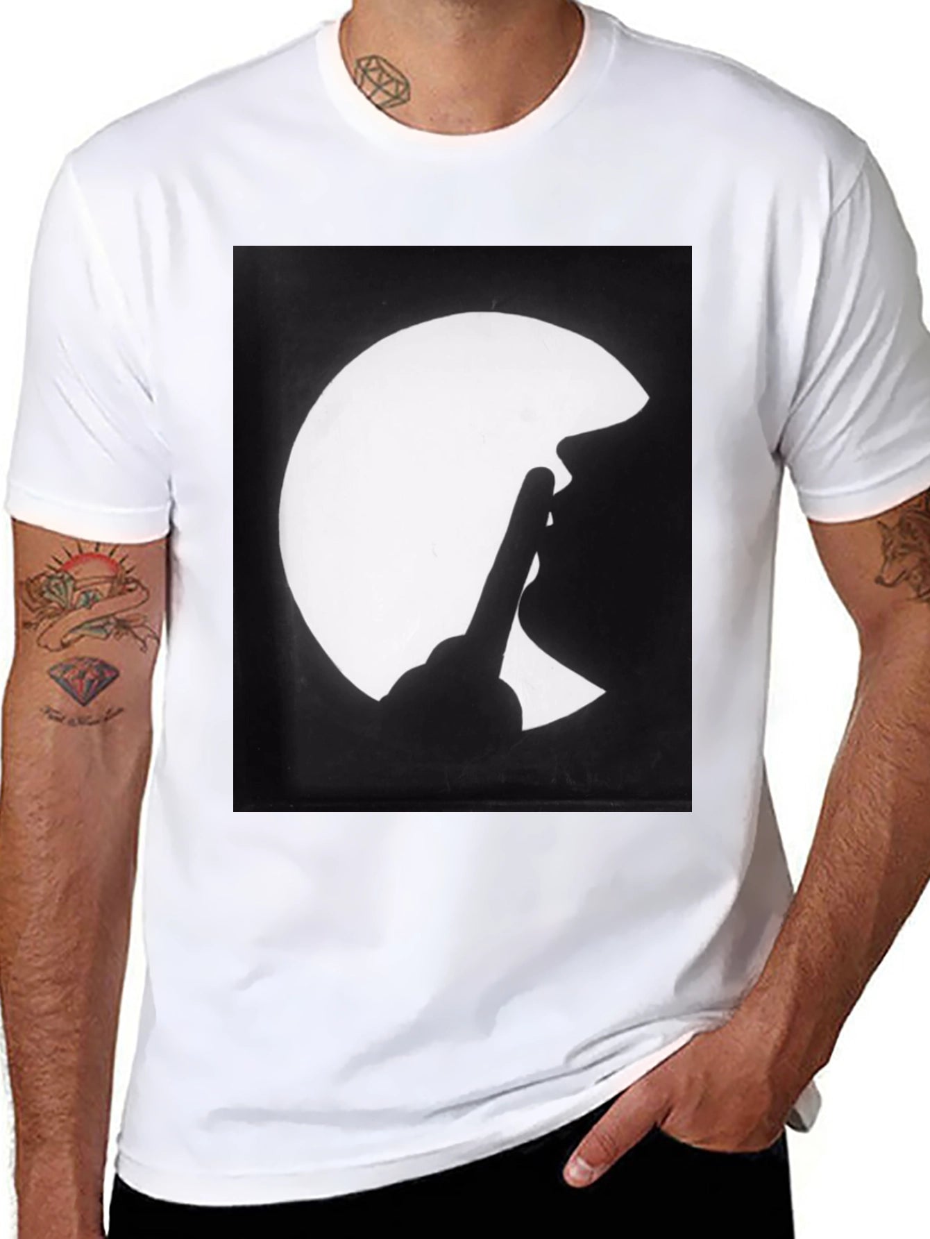 Silhouette Finger Moon Graphic Tee - Classic Black