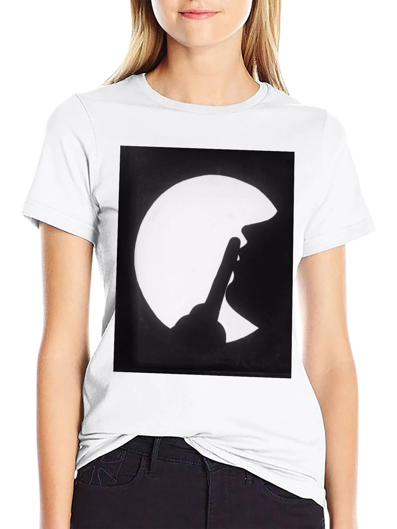 Silhouette Finger Moon Graphic Tee - Classic Black