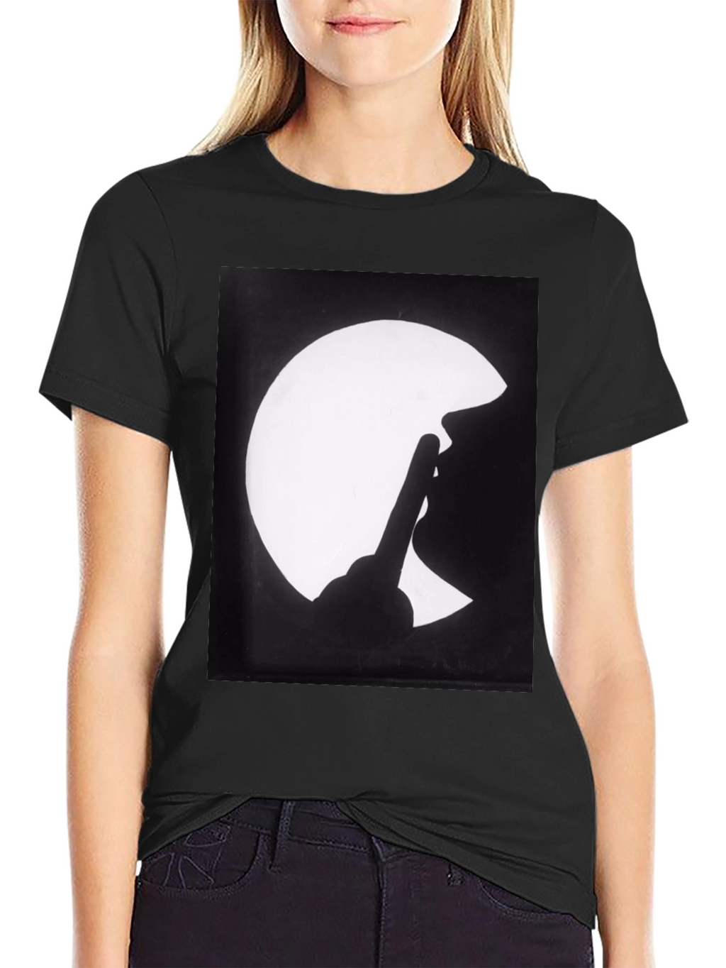 Silhouette Finger Moon Graphic Tee - Classic Black