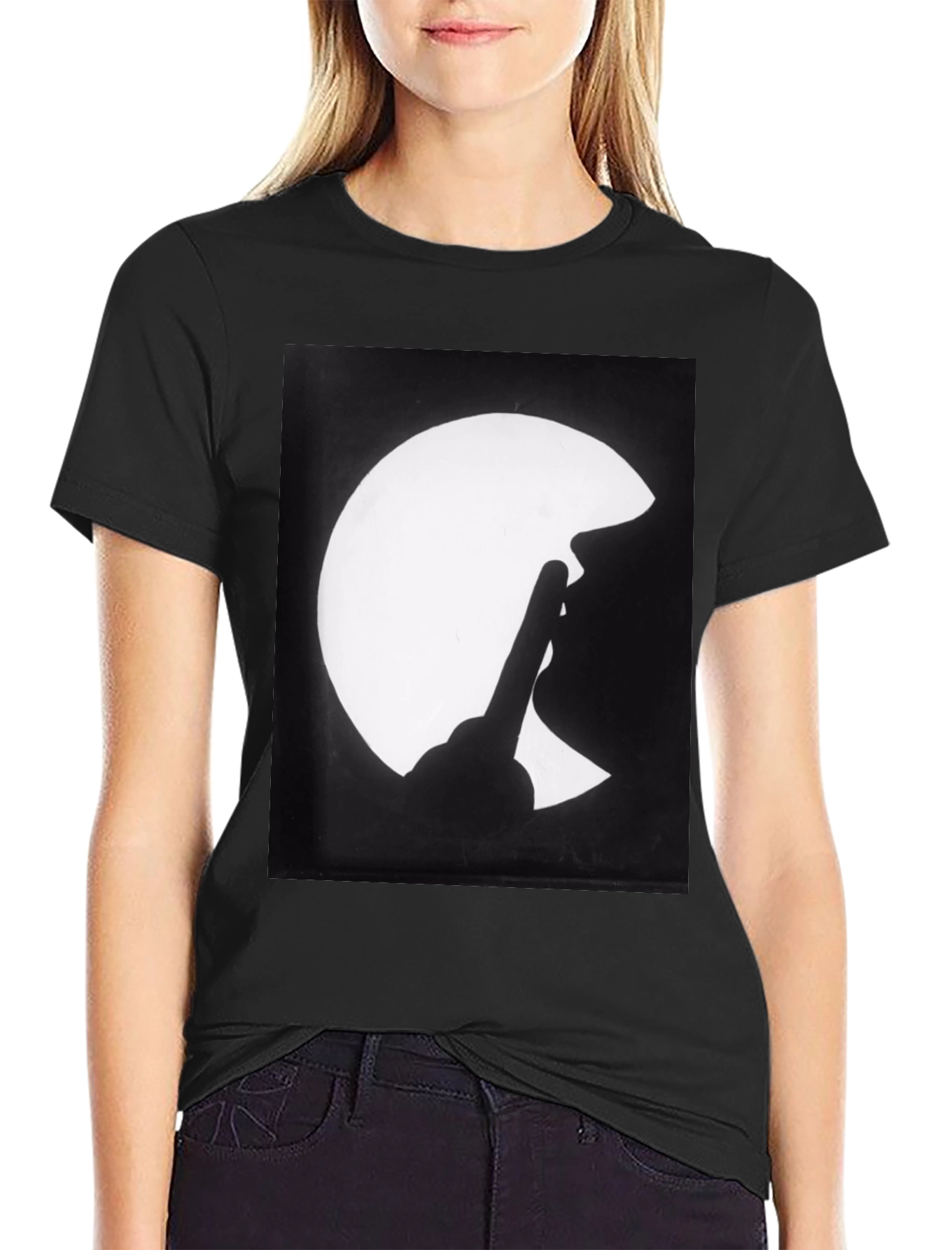 Silhouette Finger Moon Graphic Tee - Classic Black